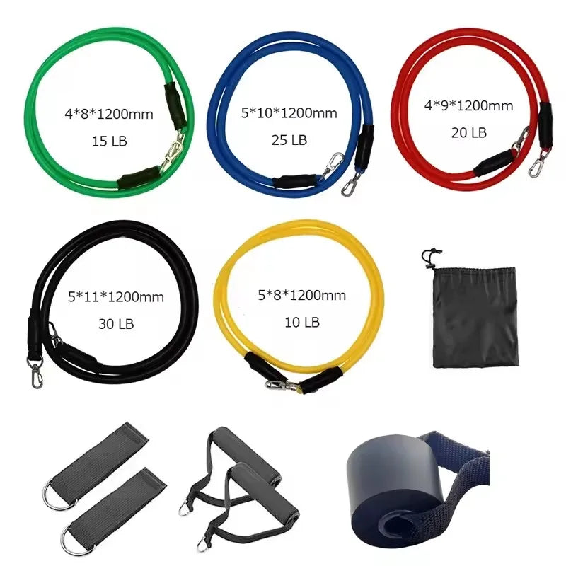 1/11pc TPE Resistance Band Set Fitness Band Pull Rope Elastic Training Band With Door Anchor Handles Carry Bag Legs Ankle Straps